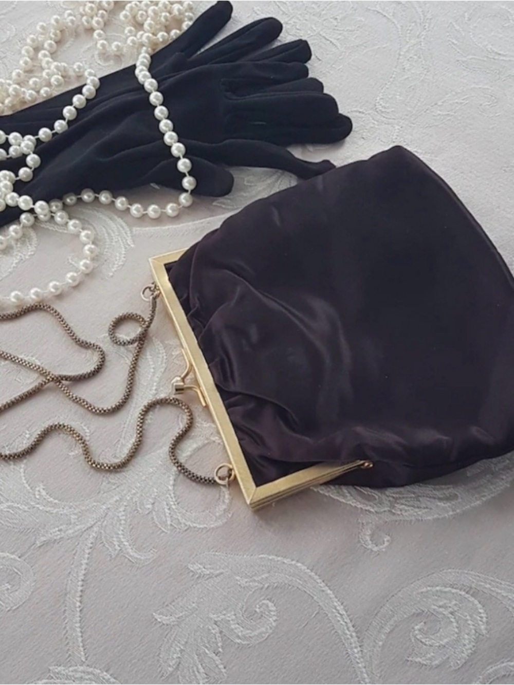 Vintage Black Evening Bag: 1960s Hand Made Kiss Lock Shoulder Purse